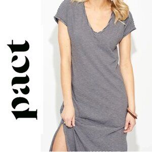 Pact Organic Cotton Striped Market Maxi Dress, Gray and White Striped, Size L